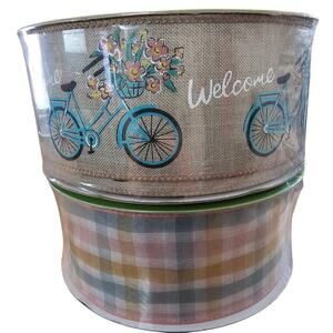 Members Mark Ribbon 50 Yards Wired Spring 2.5" Set of 2 Pink Plaid Bicycle Bows